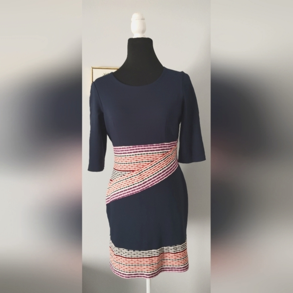 Dress Hutch   Women Navy Blue With Stripes Size Medium 3/4 Sleeves